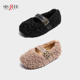 新款 SISXREE女童毛毛鞋 宝宝鞋 儿童棉鞋 子小女孩洋气保暖童鞋 冬季
