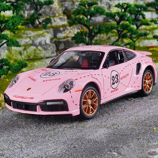 潮玩合金汽车模型 粉猪 收藏摆件声光开门玩具跑车 24保时捷911