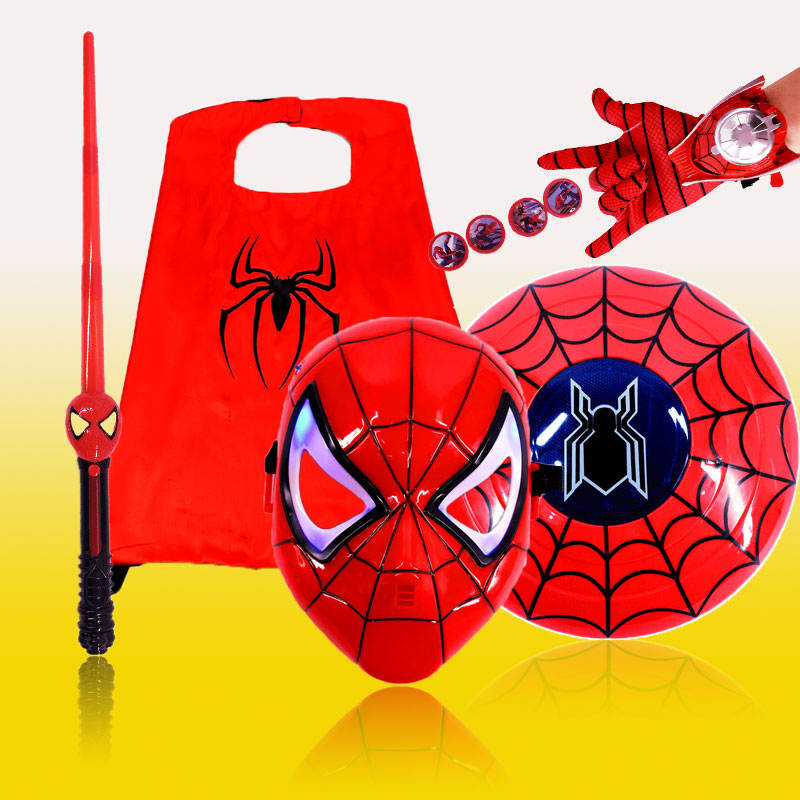 手套发射器玩具盾牌发光剑儿童节cos披风男孩 蜘蛛侠面具儿童套装