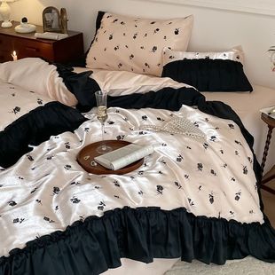 浪漫100支长绒棉四件套公主风纯棉刺绣全棉花边被套床上用品 法式