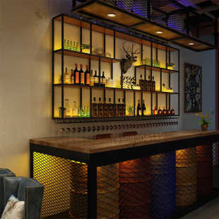 酒吧酒架吧台酒柜创意红酒架铁艺葡萄酒架餐厅酒架壁挂实木展示柜