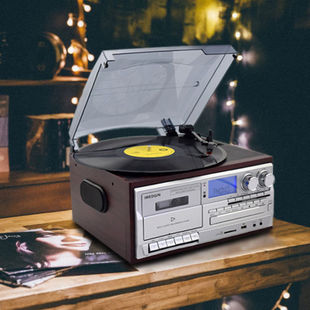 USB 黑胶电唱机现代唱片机仿古留声机蓝牙音响多功能收音机磁带CD