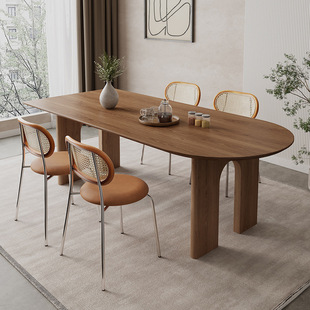 椭圆形工作台 北欧实木办公桌原木设计简约书桌轻奢侘寂风餐桌个性