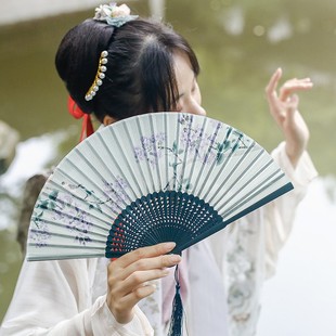素雅旗袍小扇汉服 折叠扇中国风夏季 极速扇子古风折扇随身女可携式