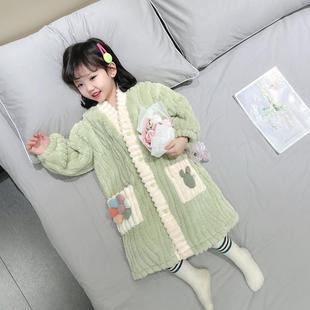 儿童睡袍秋冬季 2023新款 女孩宝宝浴袍法兰珊瑚绒 防着凉睡衣中长款