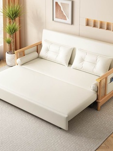 推拉床可折叠 定制实木沙发床客厅小户型多功能三人坐卧两用新中式