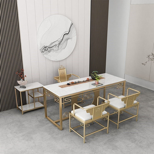 办公室大理石泡茶桌茶桌椅组合岩板功夫现代简约茶几家用 新中式