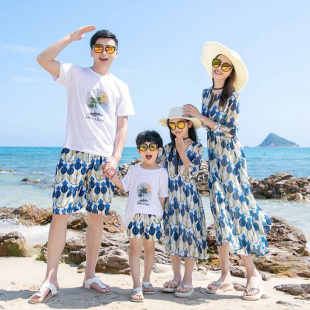 民族风三亚旅游裙 海边度假沙滩裙洋气母子母女装 一家三口亲子装