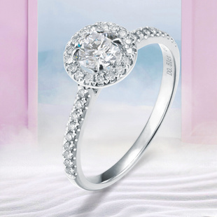 白18K金钻石戒指钻戒30分50分豪华群镶圆形订结婚求婚戒指女 兰珂