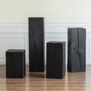 家具摆件树桩创意实木矮凳边 定制侘寂风碳化黑色原木墩子民宿软装