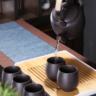 家用大号容量泡茶壶过滤客厅茶杯 高档紫砂原矿陶瓷提梁壶茶具套装