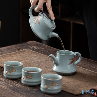 茶杯开片陶瓷冰裂泡茶壶整套礼 家用客厅中式 高档汝窑功夫茶具套装