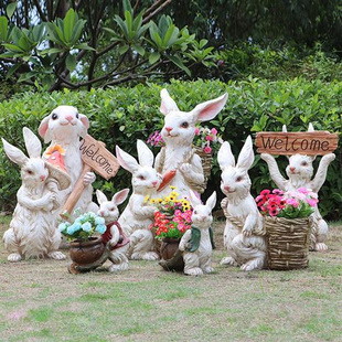 饰品 花园仿真兔子摆件园林景观庭院小品玻璃钢雕塑户外动物草坪装