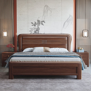 储物大床主卧室双人床 雅行紫金檀木全实木床1.8米现代简约新中式