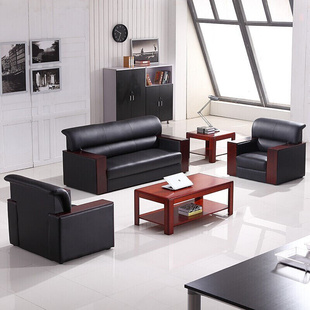曼尊家具办公沙发茶几组合现代简约皮质接待会客沙发小型商务沙发