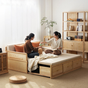两用沙发床储物带抽屉老榆木抽拉罗汉榻 推拉罗汉床实木新中式