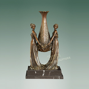 人物工艺品酒店客厅书房家居桌面摆件 铜雕塑抬花瓶少女EP528欧式
