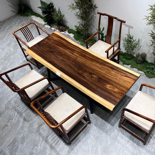 南美北美黑胡桃木大板实木茶桌原木桌子茶台泡茶大板桌简约新中式