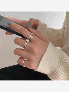 韩国ins风小众设计感指环戒指女网红简约冷淡风链条S925纯银手饰