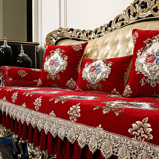 欧式 沙发垫高档奢华四季 沙发套罩盖布 通用喜庆红色坐垫子2023新款