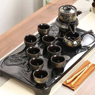 客厅现代 小茶台排水式 茶盘简约创意小型家用托盘陶瓷功夫茶具套装
