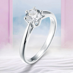 订婚结婚求婚戒指女定制 白18K金钻石戒指钻戒30分圆壁六爪款 兰珂