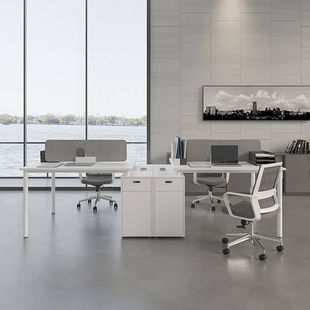 白色办公桌简约现代四人位职员办公桌椅组合工位设计师双人办公桌