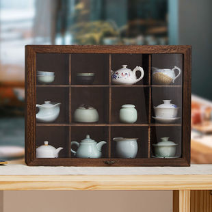 实木多层格子收纳盒亚克力玻璃模型整理展示架茶具茶壶茶碗收