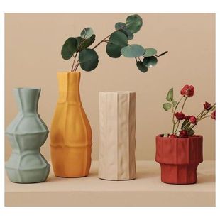 莫兰迪色北欧风格 创意ins陶瓷干花花瓶 饰摆件 客厅插花现代简约装