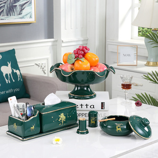 陶 客厅家用多功能纸巾盒收纳遥控E器茶几创意轻奢抽纸盒欧式 美式