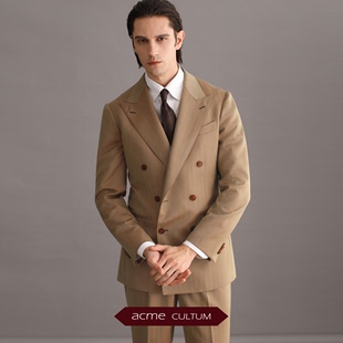 Solaro面料AC羊毛意式 定制西装 男正装 两件套 半麻衬双排扣西服套装