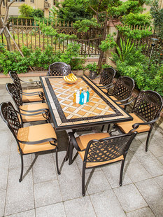 户外庭院花园铸铝桌椅室外桌子露天防水防晒阳台铁艺瓷砖桌椅组合