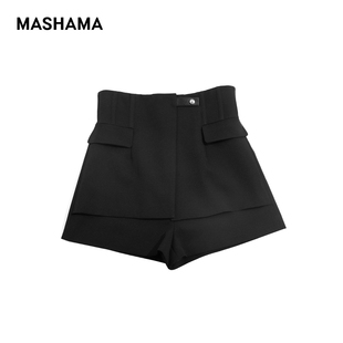 薄款 黑色女士设计款 双口袋高腰休闲宽松廓形短裤 MA2023夏季 MASHA