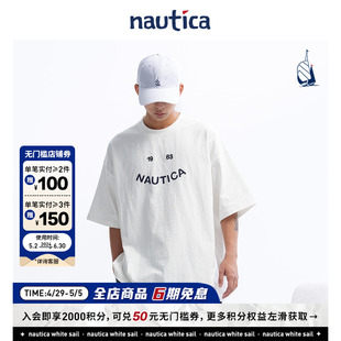 日系中性纯棉logo圆领短袖 官方正品 T恤TW4112 nautica白帆
