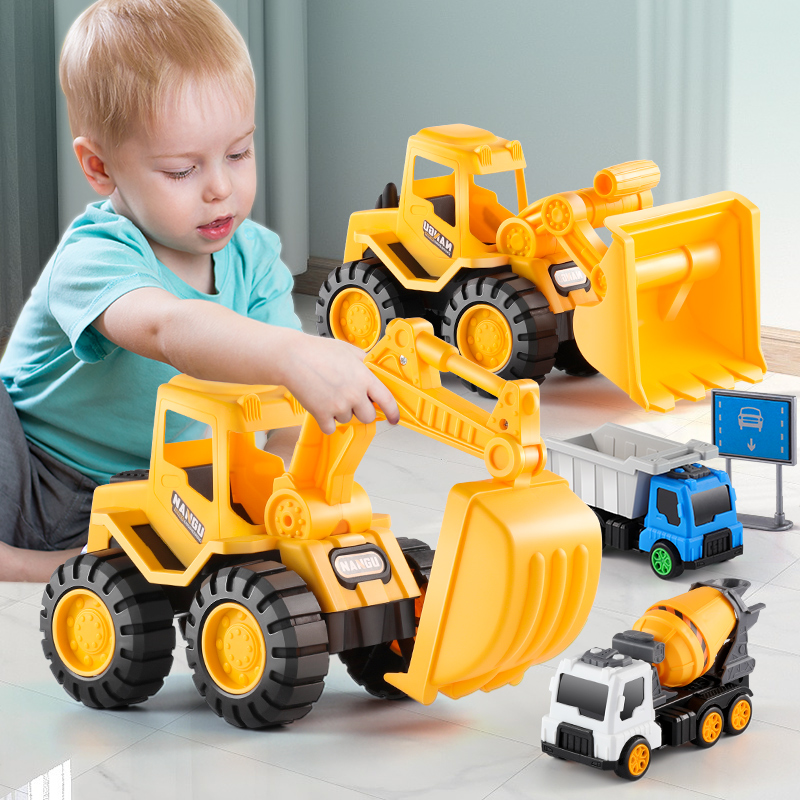 挖掘机搅拌车挖土吊车大号三四岁小汽车男孩 儿童工程车玩具车套装