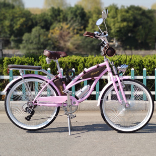 轻便城市通勤脚踏车轻奢 24寸女士粉色自行车女生复古变速单车经典
