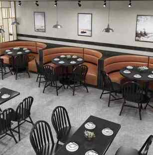 餐饮店桌椅茶餐厅日料店火锅饭店餐厅靠墙卡座沙发小吃店实木桌椅