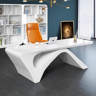 老板桌总裁桌经理桌主管桌创意烤漆白色办公桌简约大班台 现代时尚