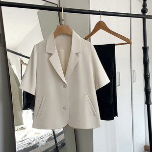 短袖 新款 白色西装 夏装 外套女薄款 休闲小西服 2022韩版 垂感宽松短款