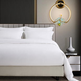 五星级酒店床上用品四件套纯棉床单被套宾馆专用全棉白色布草床品