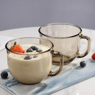 茶色玻璃杯燕麦早餐杯子家用带把水杯大容量咖啡杯女牛奶杯