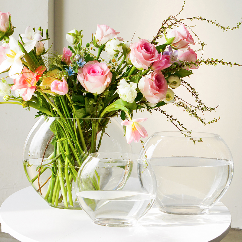 北欧风现代简约扁形玻璃花瓶透明大号水养鲜花绿植插花瓶客厅摆件