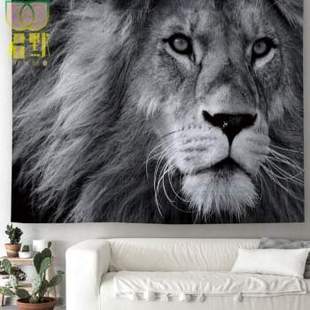 饰挂毯墙挂布桌布背景布卧室客厅遮品 动物狮子墙壁装 厂促黑色个性