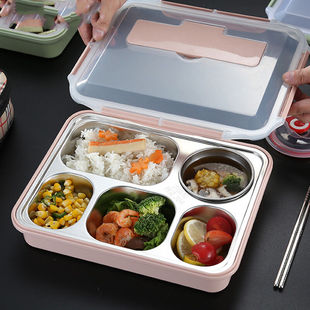 不锈钢儿童保温饭盒学生分格餐盘盒便当盒成人餐具盒便携分隔 新款