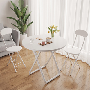 吃饭便携摆摊桌椅组合 餐桌可折叠圆形桌家用小户型简易桌子免安装
