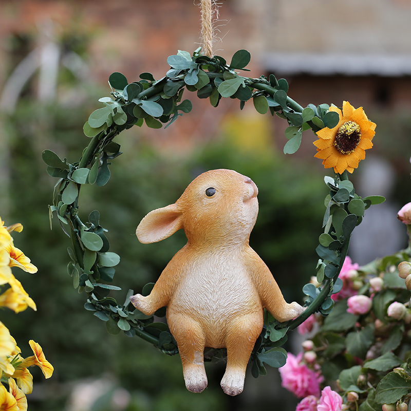 饰户外可爱兔子挂饰创意卡通动物树脂现代阳台网红挂件 庭院花园装