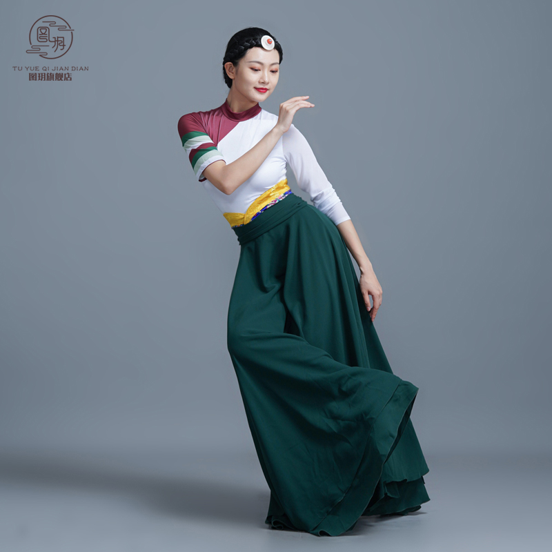 藏族舞蹈服我 九寨民族舞艺考级女练习裙新款 长裙 表演出服藏式