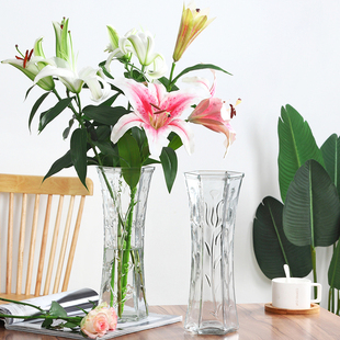 创意大号透明六角玻璃花瓶水养富贵竹百合鲜花插花瓶家用客厅摆件