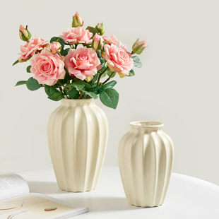 玫瑰鲜花客厅摆件白色奶油风 陶瓷花瓶高级感水养插花复古美式 法式