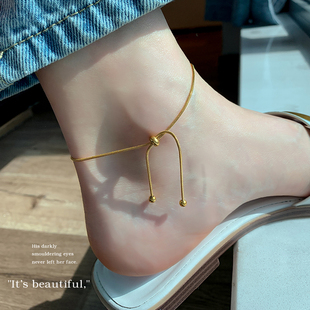 简约ins可调节抽绳脚链 高级感金色复古脚链夏天学生钛钢韩版 时尚